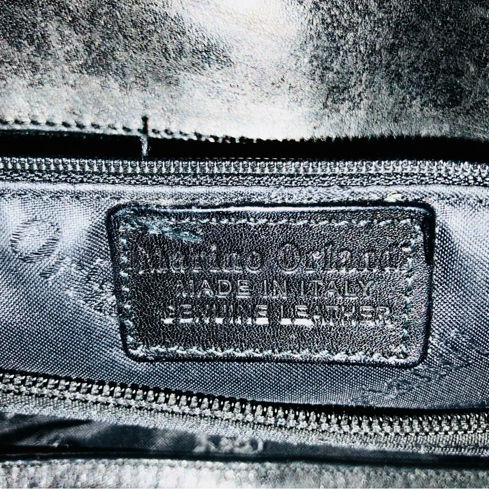 Marino Orlandi Cream and Black Travel-Stamp Satchel